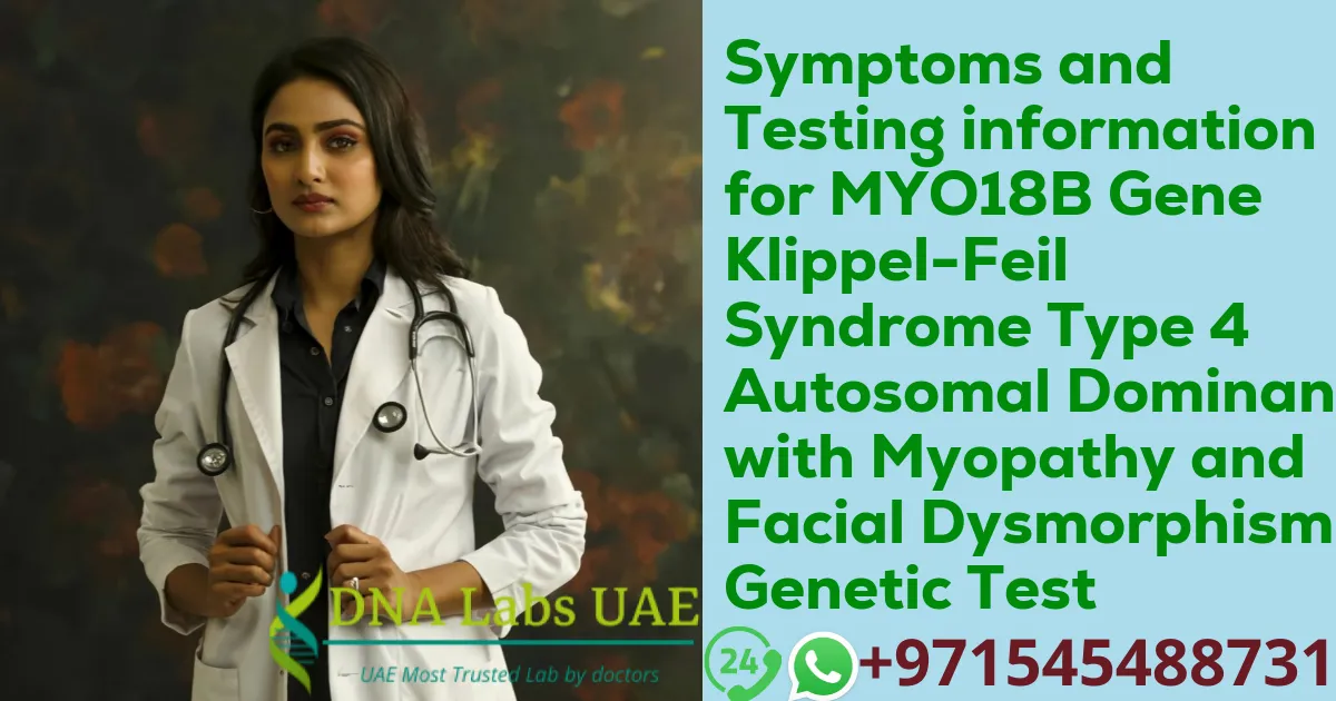 Symptoms and Testing information for MYO18B Gene Klippel-Feil Syndrome Type 4 Autosomal Dominant with Myopathy and Facial Dysmorphism Genetic Test