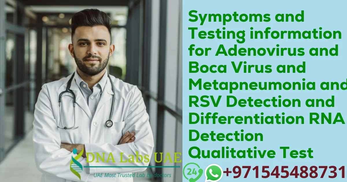 Symptoms and Testing information for Adenovirus and Boca Virus and Metapneumonia and RSV Detection and Differentiation RNA Detection Qualitative Test