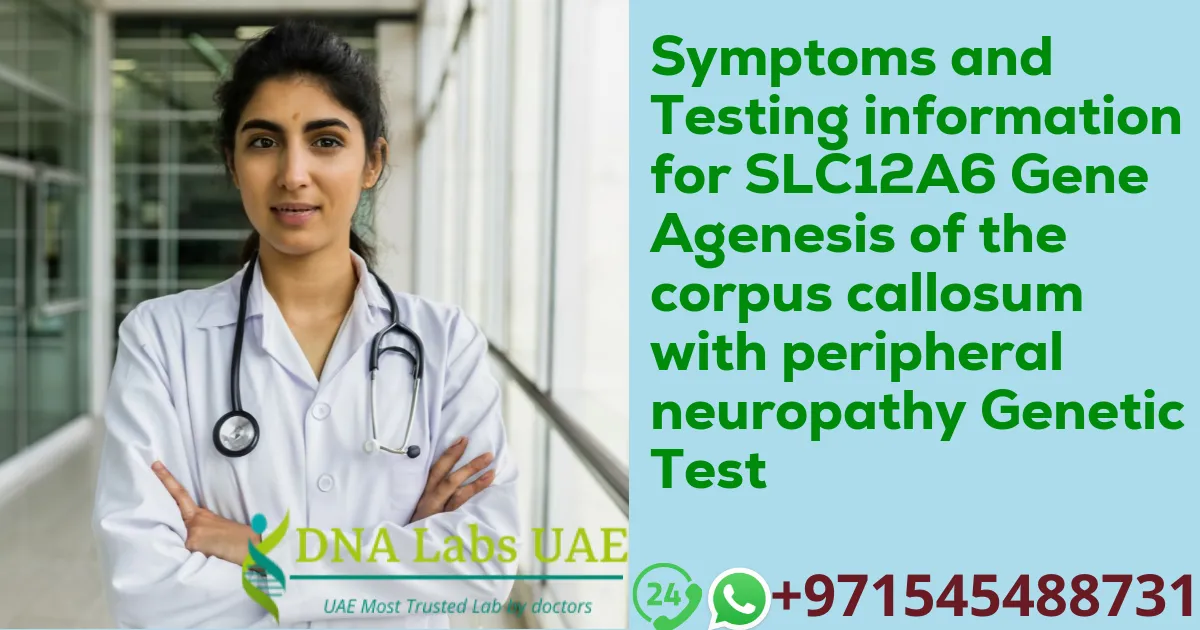 Symptoms and Testing information for SLC12A6 Gene Agenesis of the corpus callosum with peripheral neuropathy Genetic Test