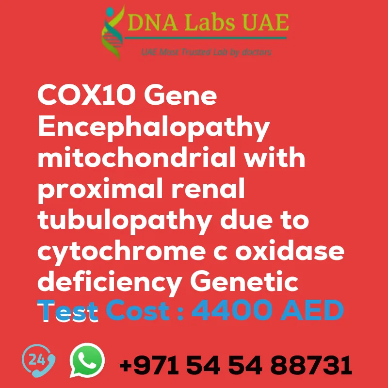 COX10 Gene Encephalopathy mitochondrial with proximal renal tubulopathy due to cytochrome c oxidase deficiency Genetic Test sale cost 4400 AED