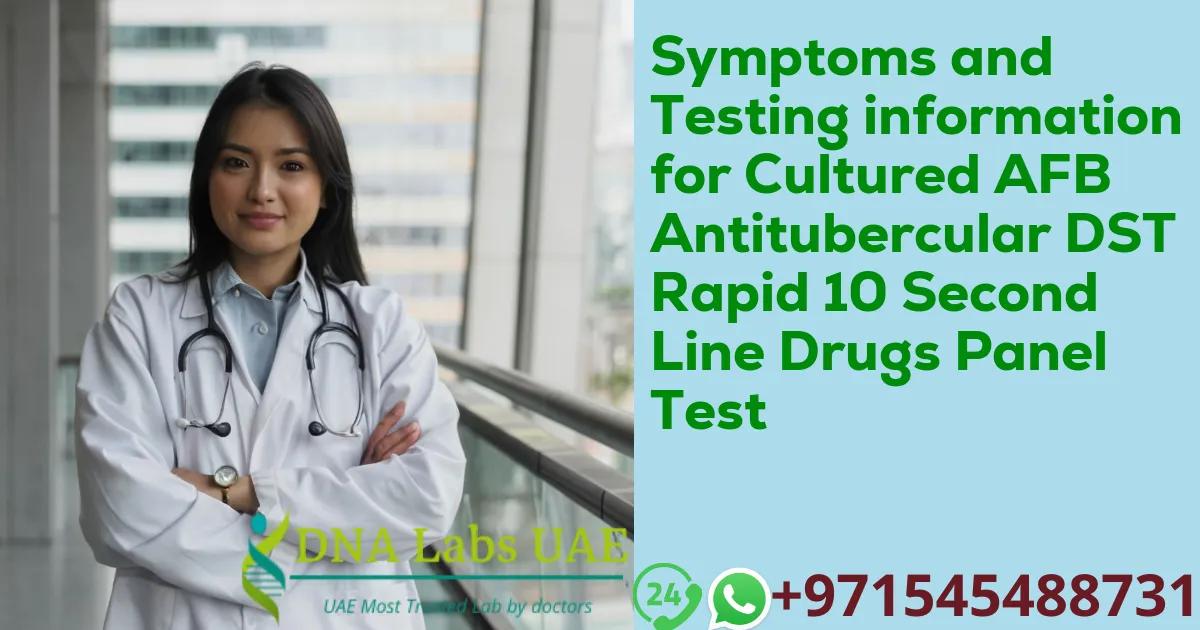 Symptoms and Testing information for Cultured AFB Antitubercular DST Rapid 10 Second Line Drugs Panel Test