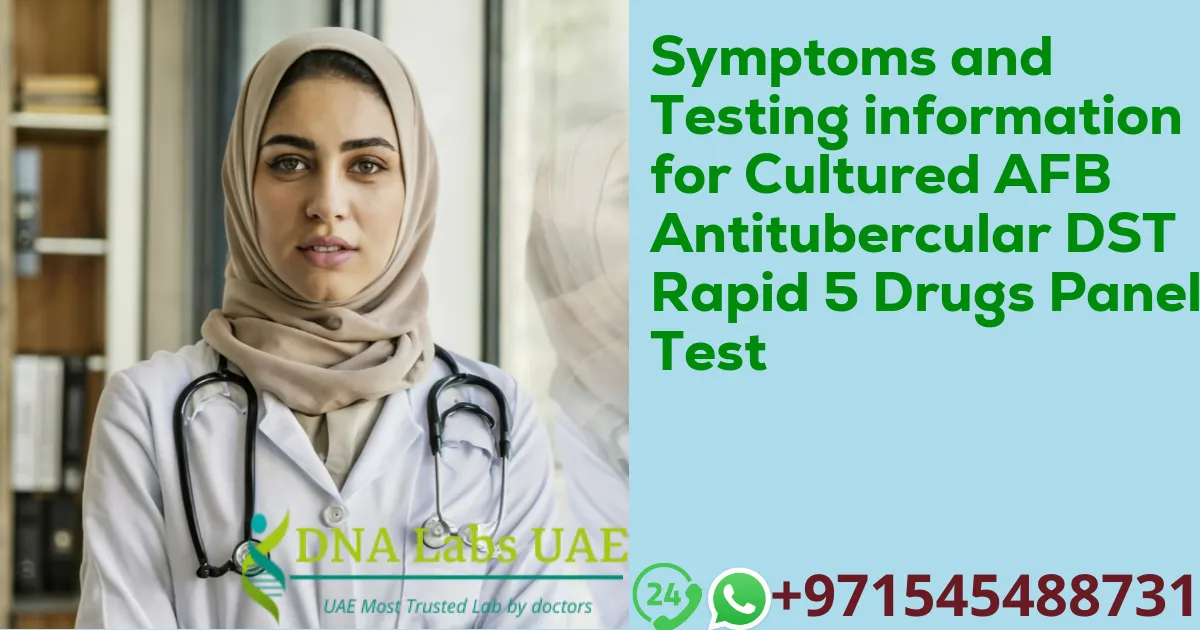 Symptoms and Testing information for Cultured AFB Antitubercular DST Rapid 5 Drugs Panel Test