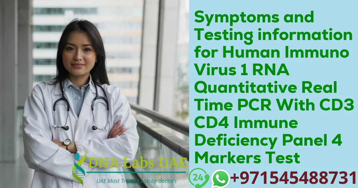 Symptoms and Testing information for Human Immuno Virus 1 RNA Quantitative Real Time PCR With CD3 CD4 Immune Deficiency Panel 4 Markers Test