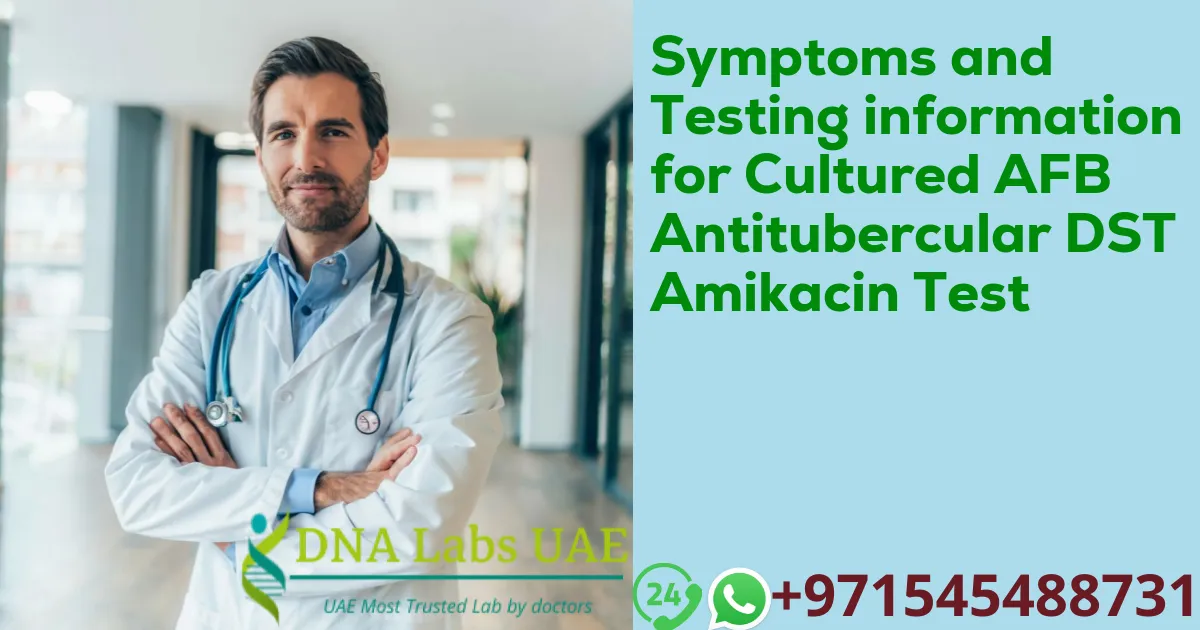 Symptoms and Testing information for Cultured AFB Antitubercular DST Amikacin Test