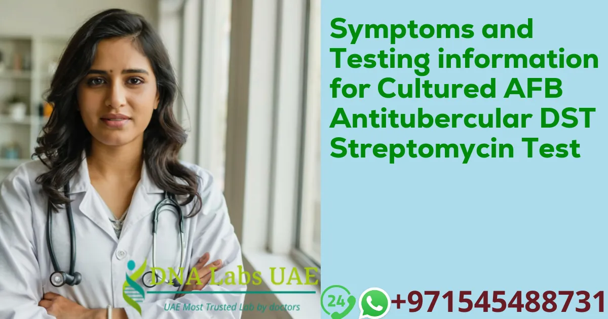 Symptoms and Testing information for Cultured AFB Antitubercular DST Streptomycin Test