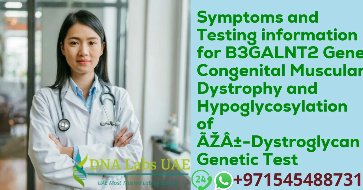 Symptoms and Testing information for B3GALNT2 Gene Congenital Muscular Dystrophy and Hypoglycosylation of ÃŽÂ±-Dystroglycan Genetic Test